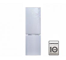 Двухкамерный холодильник LG Total No Frost. Высота 190см. Скругленные дверцы из закаленного стекла. Цвет: светло-серебристый с цветочным узором