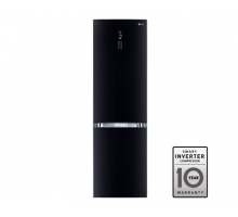 Двухкамерный холодильник LG Total No Frost. Высота 190см. Скругленные дверцы из закаленного стекла. Цвет: черный зеркальный