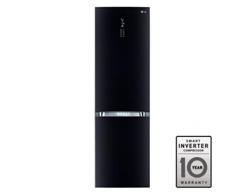 Двухкамерный холодильник LG Total No Frost. Высота 190см. Скругленные дверцы из закаленного стекла. Цвет: черный зеркальный - GA-B439TGMR