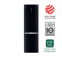 Двухкамерный холодильник LG Total No Frost. Высота 200см. Скругленные дверцы из закаленного стекла. Цвет: черный зеркальный